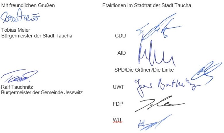 Offener Brief an den Bundesverkehrsminister zur Thematik B87n - Unterschriften Offener Brief an den Bundesverkehrsminister zur Thematik B87n - Unterschriften