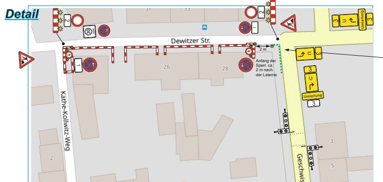 Vollsperrung Dewitzer Straße 42. KW Vollsperrung Dewitzer Straße 42. KW